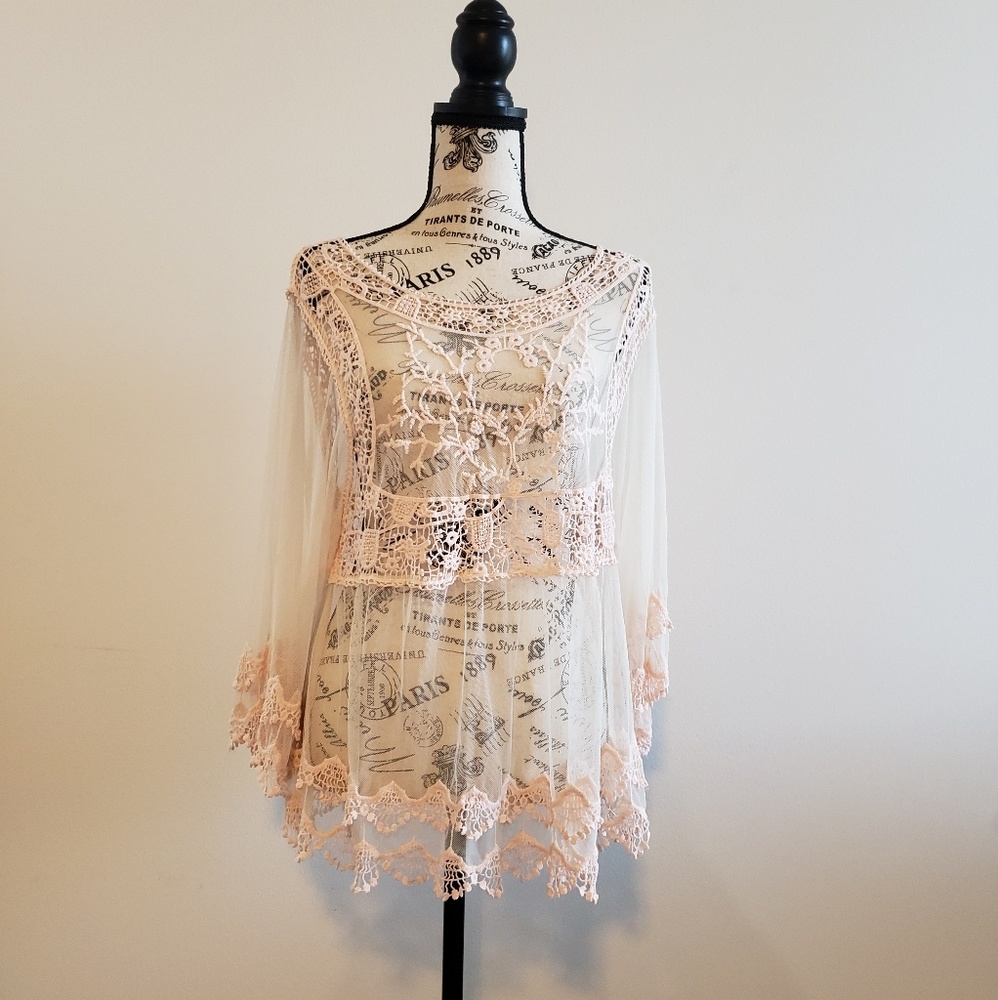 Plush mesh embroidered blouse